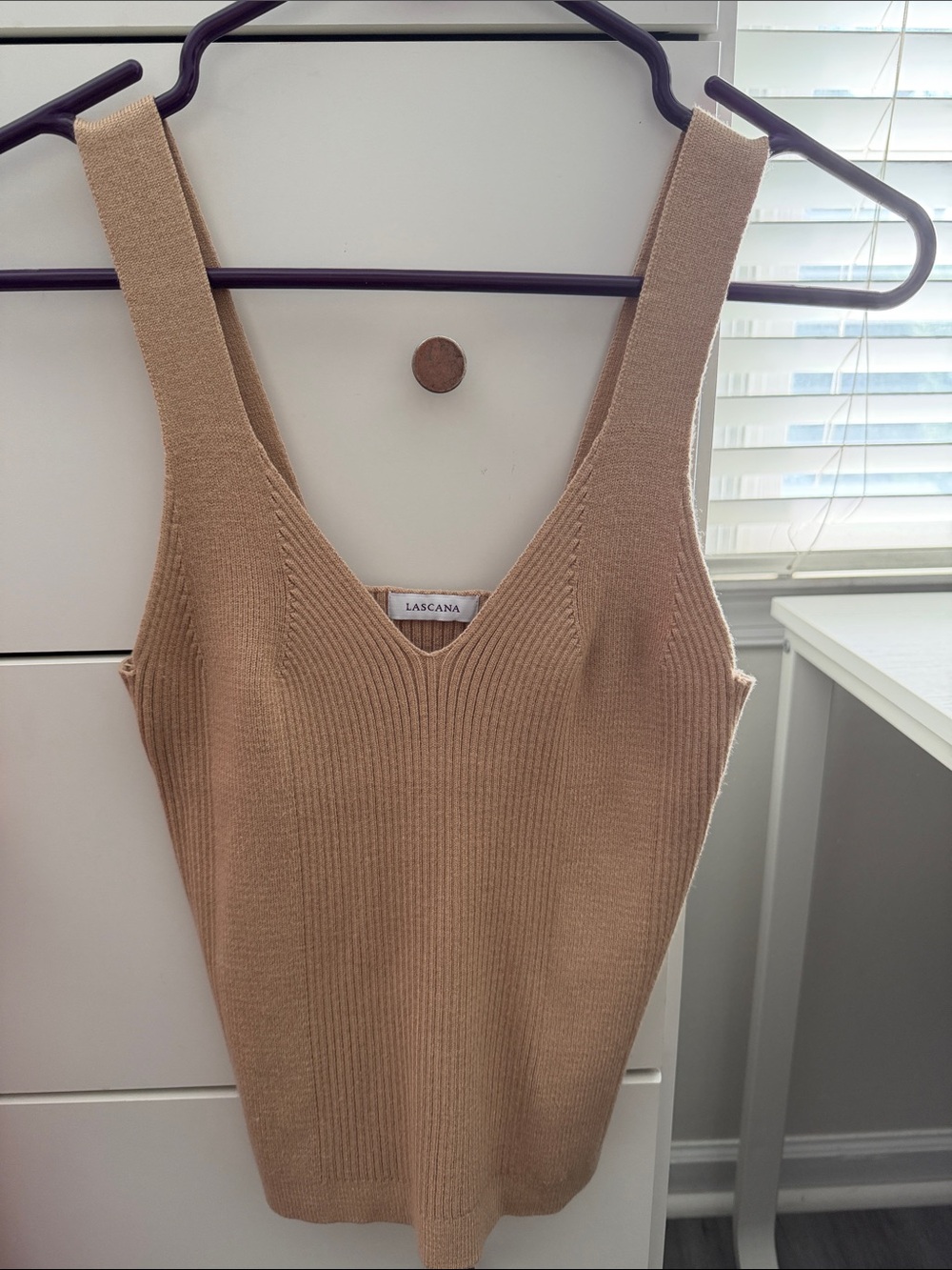 Lascana Ribbed Knit Tank Top in Camel
